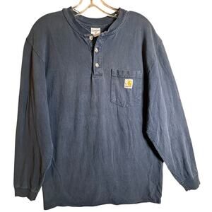 Vtg 90s Thrashed Carhartt Navy Henley LS Shirt Mens M Grunge Wasteland Punk Work